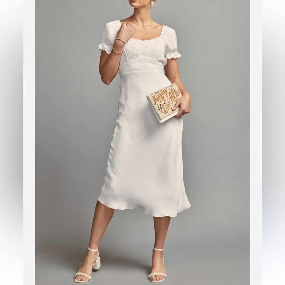 Francesca’s Evelynn Satin Tie Back Midi Dress